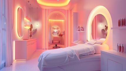 Bed in a private room at a beauty salon