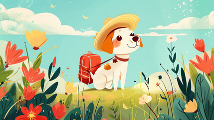 Obraz na płótnie Canvas An illustration of a cute dog traveling.