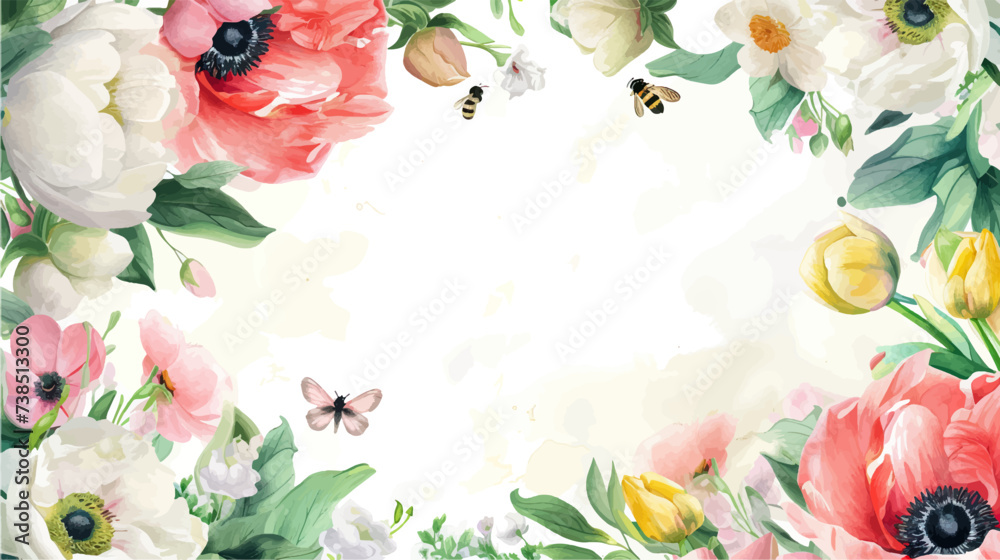 Wall mural Vector watercolor banner with beautiful flowers framed for spring celebration