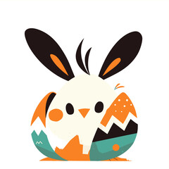 Easter basket with eggs and bunny decorated with flowers. Happy easter