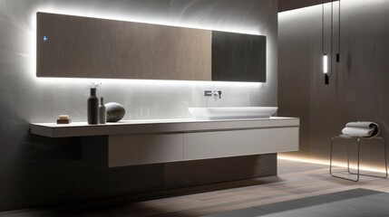 Minimalist Bathroom Design Featuring Floating Vanity and Wall-Mounted Faucet