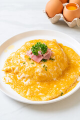 Creamy Omelet with Ham on Rice
