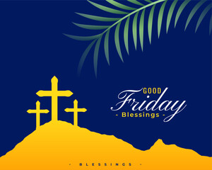 decorative good friday cultural background with cross and leaves design