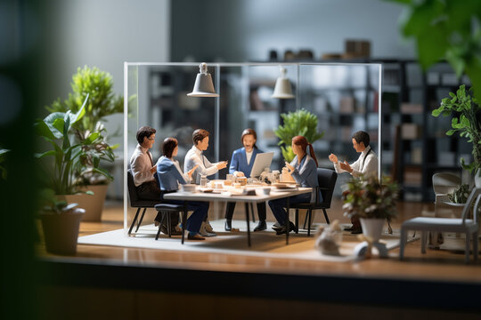 miniature business people in the office