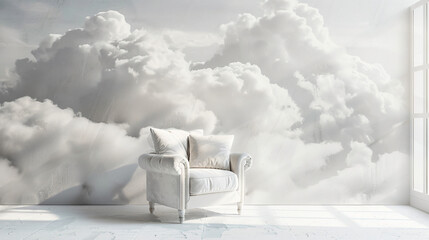 Armchair in a white cloud interior