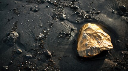 Pure gold from the mine that was unearthed was placed on the black sand