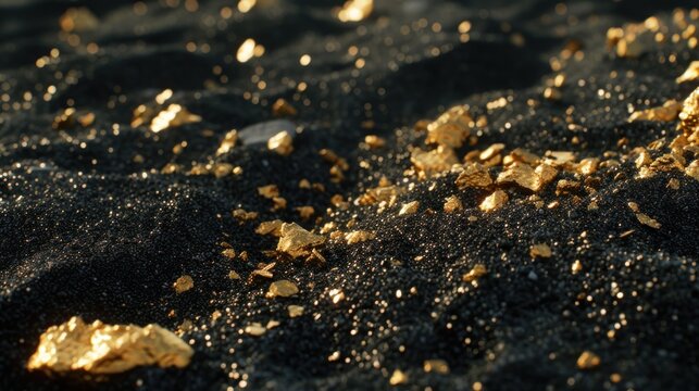 Pure gold from the mine that was unearthed was placed on the black sand