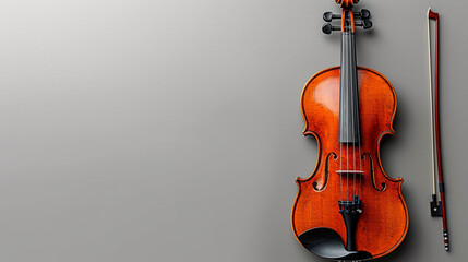 Violin With Bow and String on a gray background