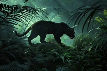 Tuinposter Black panther in a jungle © MOONFERNO ARTS