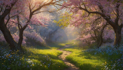 Spring Day: Captivating Nature Landscapes with Blossoming Trees