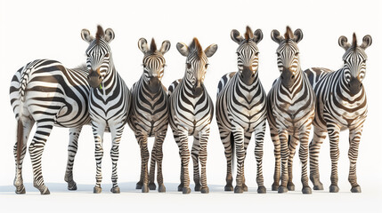 Fototapeta na wymiar Group of zebras on a white background 