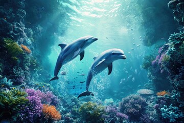 Naklejka premium Beautiful underwater world and its inhabitants