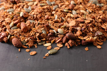Granola, oatmeal with fruits and seeds