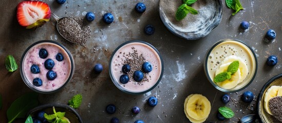 Flaxseed-infused smoothie made with banana and blueberries.