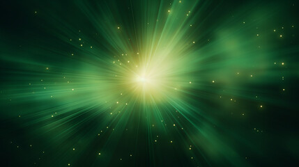 green light rays and sparkles on a dark background. abstract background