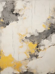 Fototapeta premium This photo features a painting with bold strokes of yellow and grey paint on a canvas. The colors are layered and blended, creating a dynamic and textured surface