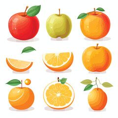fresh fruits apples and orange flat vector isola