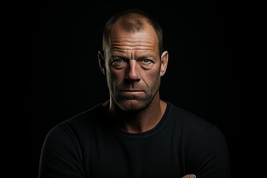 Portrait of a mature man on a dark background. Studio shot.