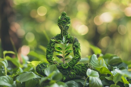 silhouette of a man made of greenery against a forest background. World mental health day concepts.
