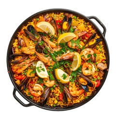 seafood paella isolated on white background