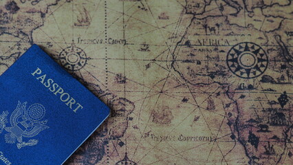 Passport with world map travel concept