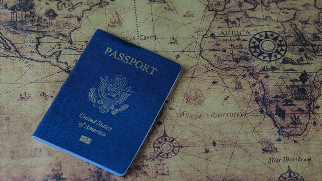Passport with world map travel concept