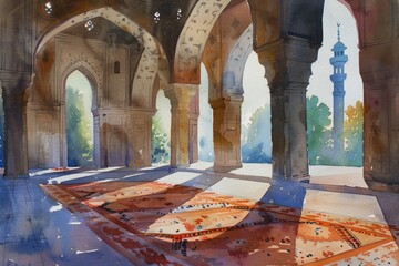 watercolour painting, Mosque - obrazy, fototapety, plakaty