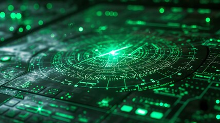 Navigational radar screen glowing with green sweeps
