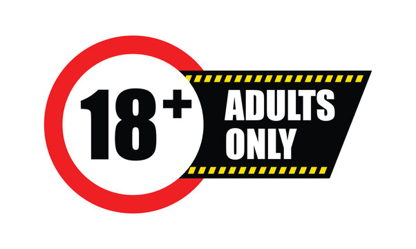 18 plus adults only text with red circle and ribbon for warning sign. Vector Illustration