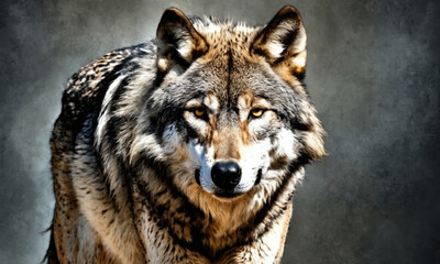 Obraz premium Fantasy Illustration of a wild animal wolf. Digital art style wallpaper background.