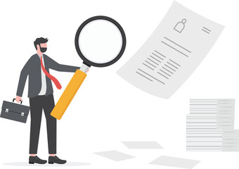 businessman using big magnifying glass for job recruitment, Job Vacancy vector, job hiring illustration