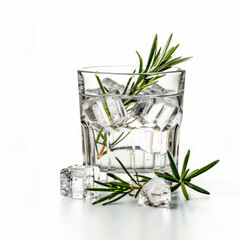 Glass with alcoholic drink with lime and ice isolated on white background.