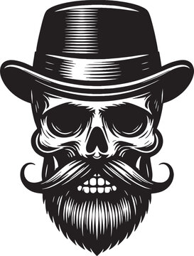 Bearded and mustached hipster skull vector illustration
