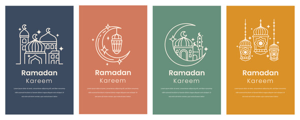 islamic ramadan greeting card with minimalist line icon style for social media flyer and islamic holidays poster 