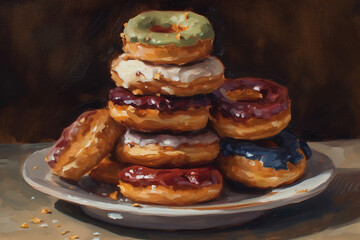 Obraz na płótnie Canvas Assorted donuts on a plate