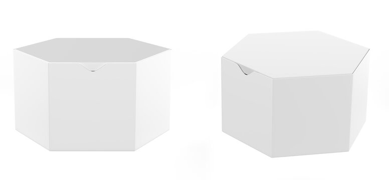 hexagon box mockup isolated on white background. 3d illustration