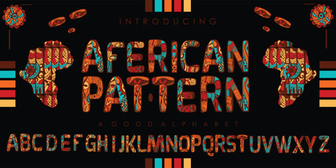 AFRICAN Traditional Pattern font alphabet with the effect of Tribal African ethnic seamless pattern best concept for celebrating Black History Month and Juneteenth Emancipation Day. vector EPS 10
