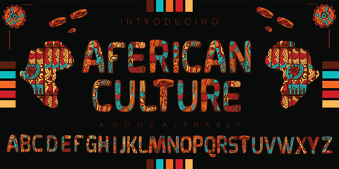 AFERICAN Traditional Culture pattern font alphabet with the effect of Tribal African ethnic seamless pattern. Best for celebrating Black History Month and Juneteenth Emancipation Day. vector EPS 10 - obrazy, fototapety, plakaty