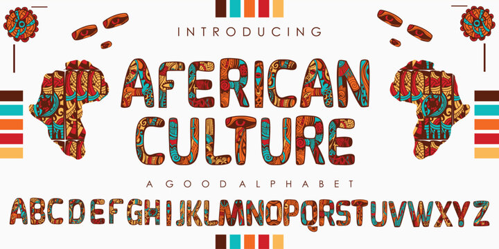 AFERICAN Traditional Culture pattern font alphabet with the effect of Tribal African ethnic seamless pattern. Best for celebrating Black History Month and Juneteenth Emancipation Day. vector EPS 10