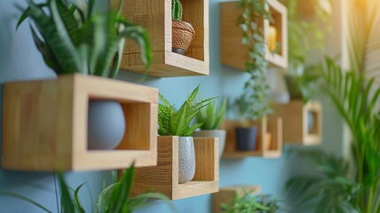 Decorative cubes with plants and frames, homely comfort