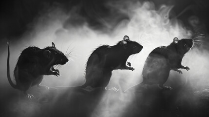 Black and white silhouettes of rats.