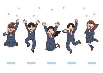 ジャンプする学生　5人