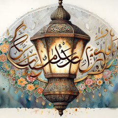 3d painting of Islamic lantern Eid lamps with the word Ramadan wallpaper