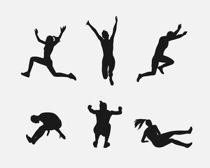 triple jump silhouette collection set. different actions, poses. vector illustration.