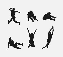 triple jump silhouette collection set. different actions, poses. vector illustration.