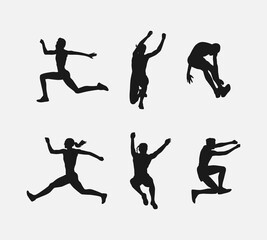 triple jump silhouette collection set. different actions, poses. vector illustration.