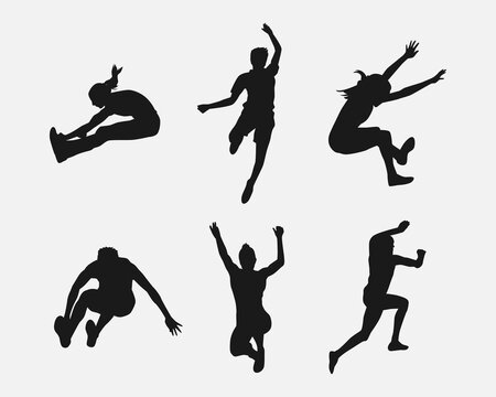 triple jump silhouette collection set. different actions, poses. vector illustration.