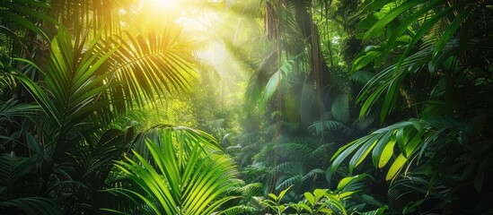 Fototapeta na wymiar a stunning rainforest on a sunny morning, resembling a fairytale.
