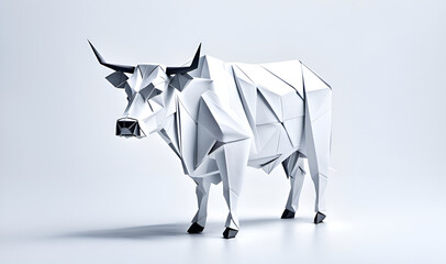 Kuh Milch Nutztier in geometrischen Formen, wie 3D Papier in weiß wie Origami Falttechnik Symbol Wappentier Logo Vorlage Tiere Huftier Hörner Milchkuh Rind Zucht - obrazy, fototapety, plakaty