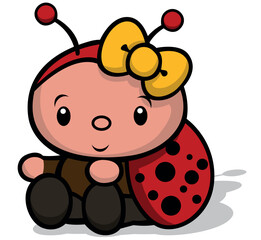 Sitting Ladybug for Young Children - Colored Cartoon Illustration Isolated on White Background, Vector